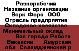 Разнорабочий › Название организации ­ Ворк Форс, ООО › Отрасль предприятия ­ Складское хозяйство › Минимальный оклад ­ 27 000 - Все города Работа » Вакансии   . Амурская обл.,Селемджинский р-н